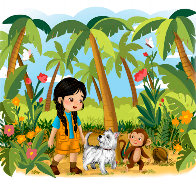 Spotty and the coconut tree